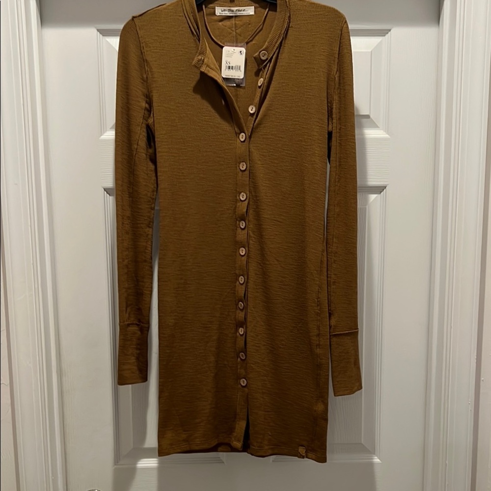 FREE PEOPLE Brown Button-Up Long Sleeve Cardigan